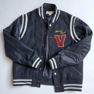 Vintage Havana Leather Sleeve Bomber Jacket